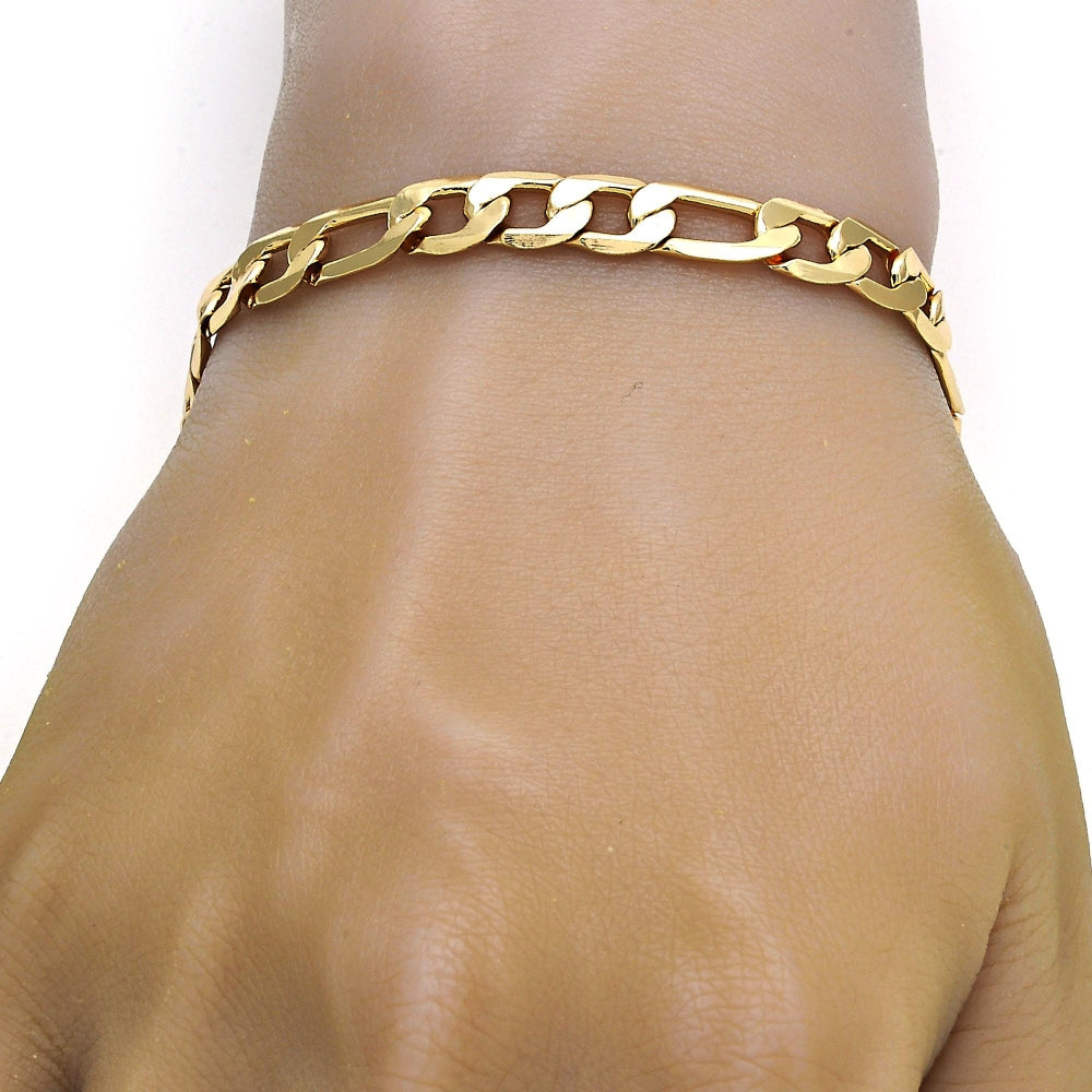 Gold Tone Basic Bracelet, Figaro Design, Polished, Golden Finish