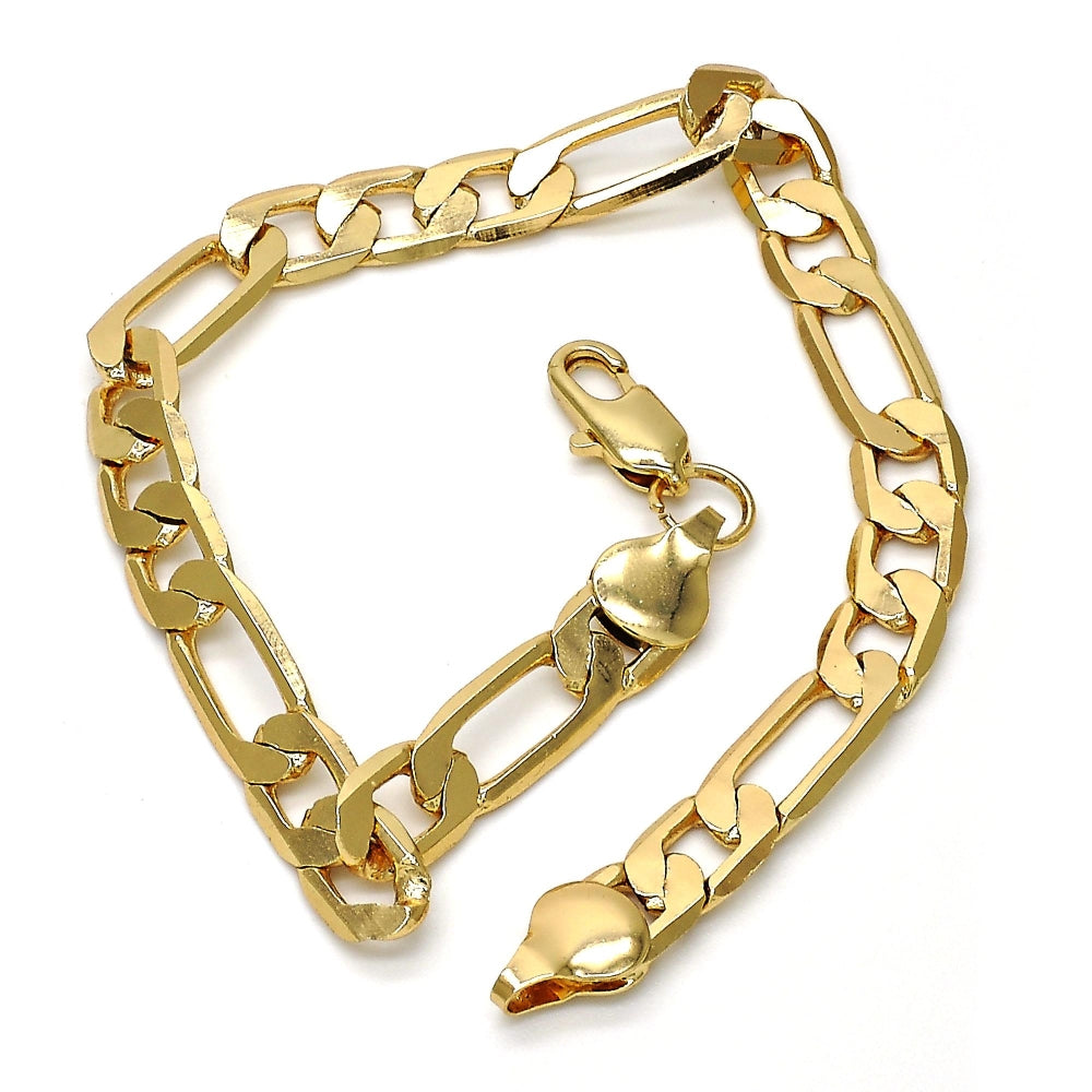 Gold Tone Basic Bracelet, Figaro Design, Polished, Golden Finish