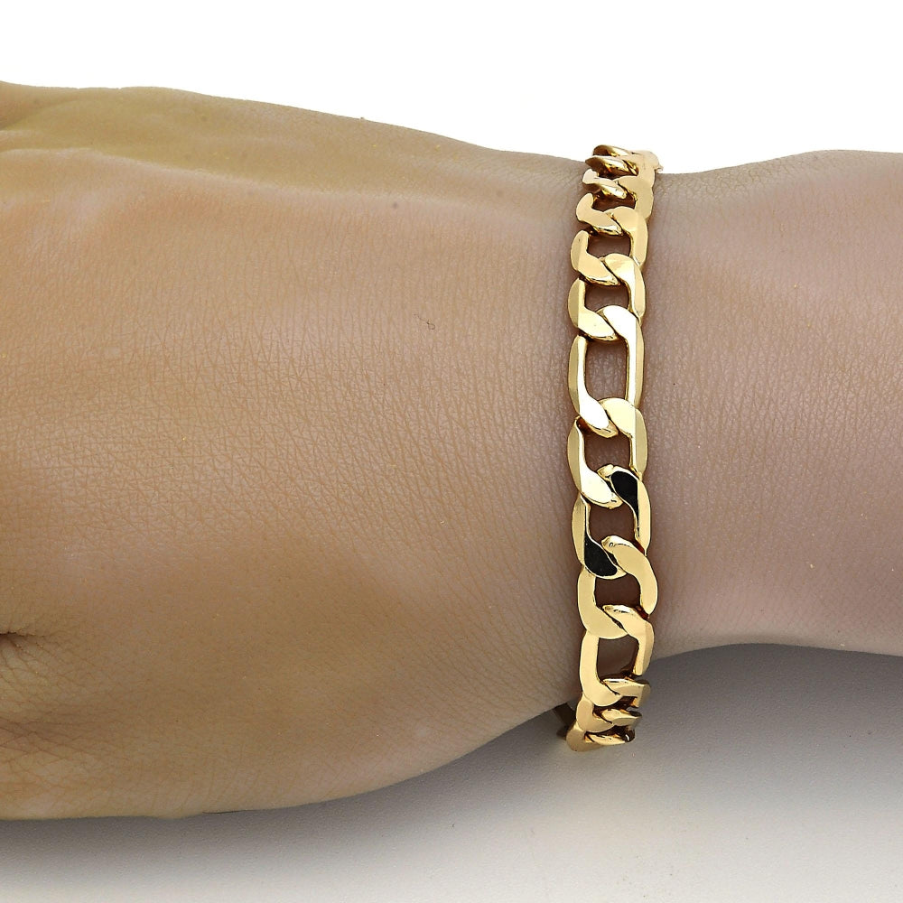 Gold Tone Basic Bracelet, Figaro Design, Polished, Golden Finish