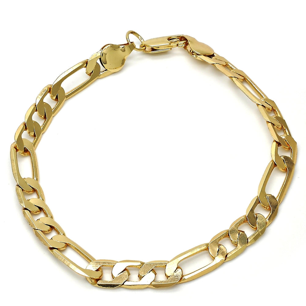 Gold Tone Basic Bracelet, Figaro Design, Polished, Golden Finish