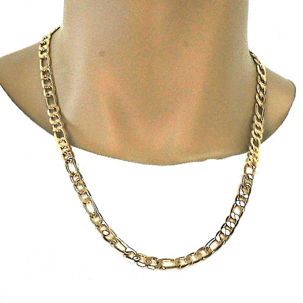 Gold Tone Basic Necklace, Figaro Design, Polished, Golden Finish