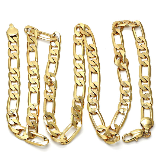 Gold Tone Basic Necklace, Figaro Design, Polished, Golden Finish