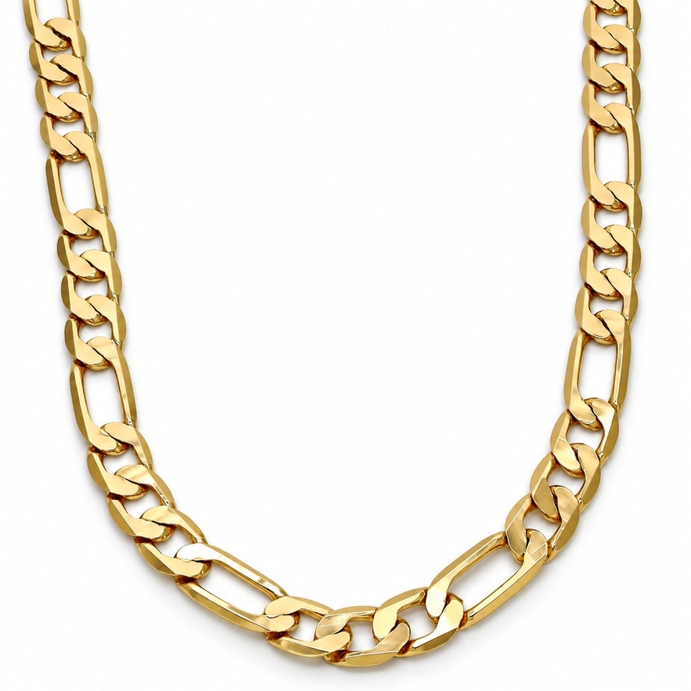 Gold Tone Basic Necklace, Figaro Design, Polished, Golden Finish