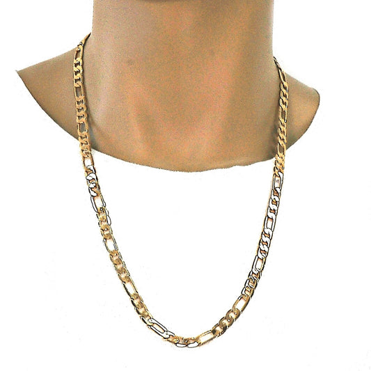 Gold Tone Basic Necklace, Figaro Design, Polished, Golden Finish