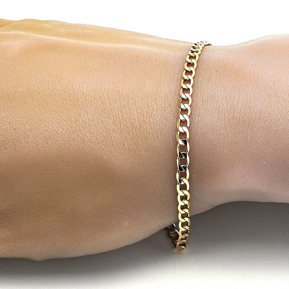 Gold Tone Basic Bracelet, Curb Design, Polished, Golden Finish