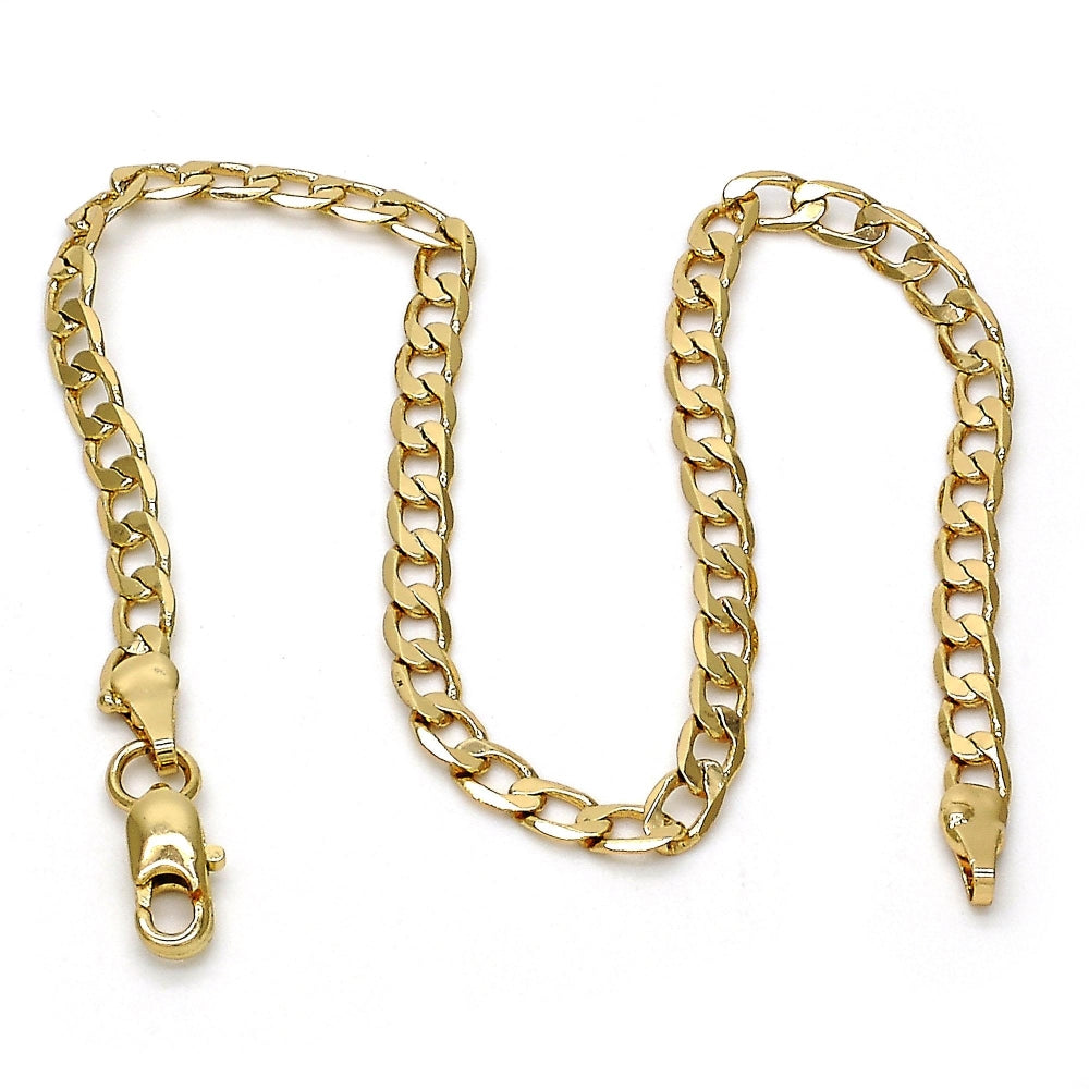 Gold Tone Basic Bracelet, Curb Design, Polished, Golden Finish