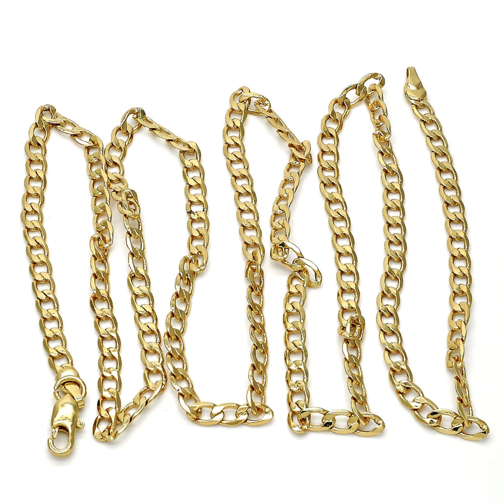 Gold Tone Basic Necklace, Curb Design, Polished, Golden Finish