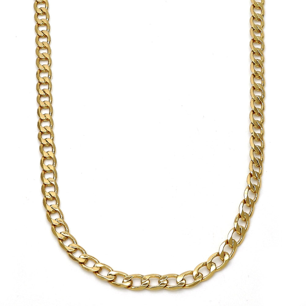 Gold Tone Basic Necklace, Curb Design, Polished, Golden Finish