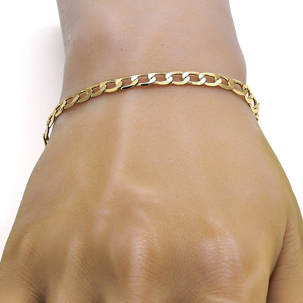 Gold Tone Basic Bracelet, Curb Design, Polished, Golden Finish