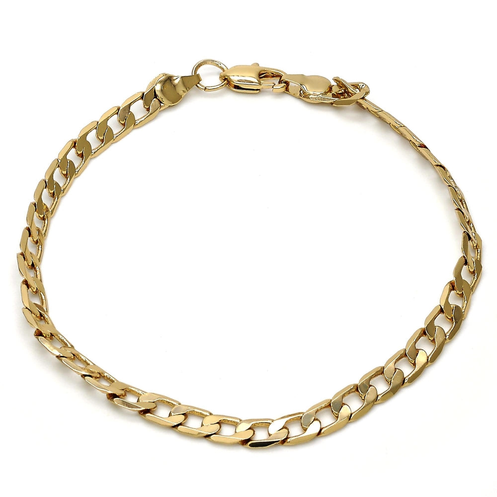 Gold Tone Basic Bracelet, Curb Design, Polished, Golden Finish