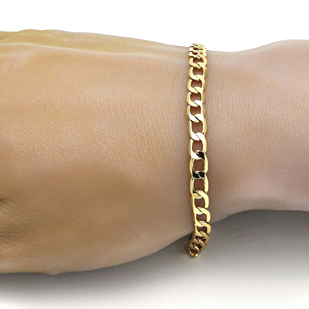 Gold Tone Basic Bracelet, Curb Design, Polished, Golden Finish