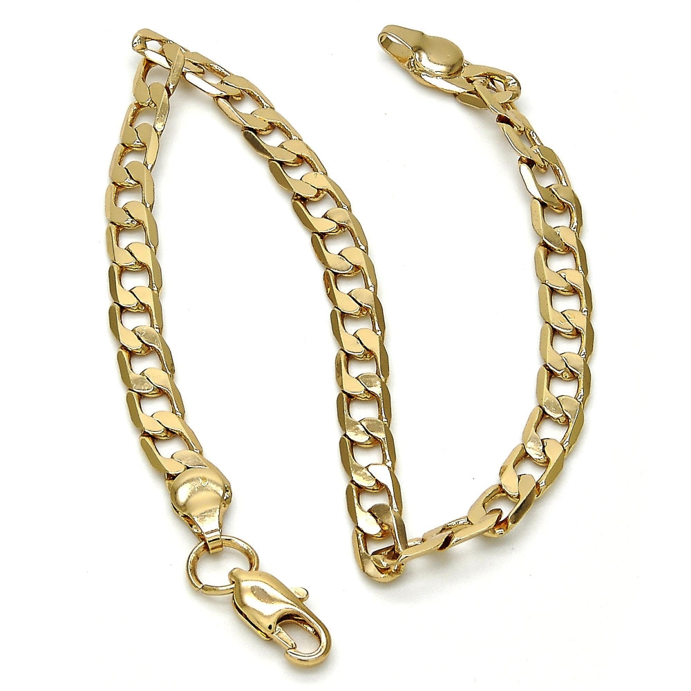 Gold Tone Basic Bracelet, Curb Design, Polished, Golden Finish