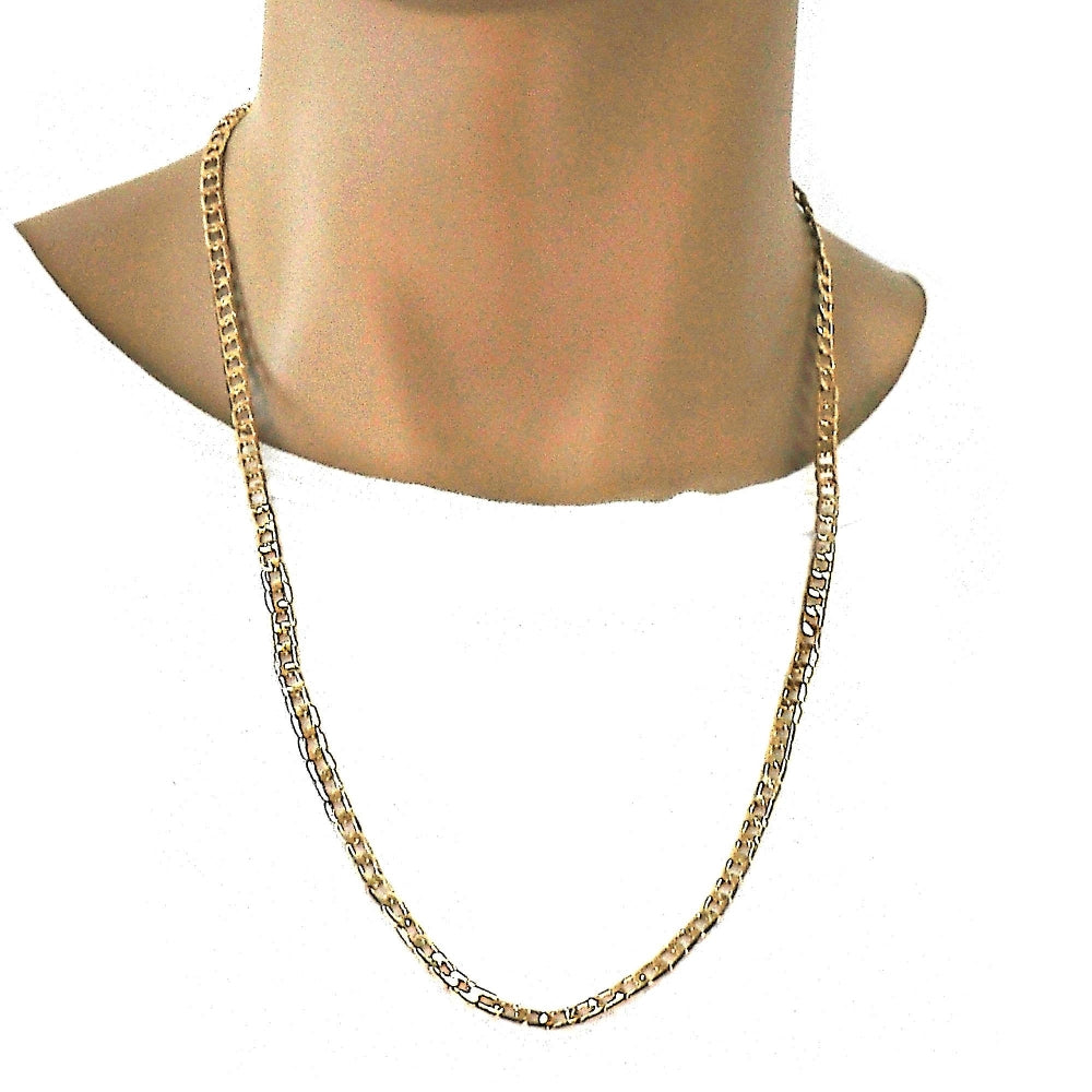 Gold Tone Basic Necklace, Curb Design, Polished, Golden Finish