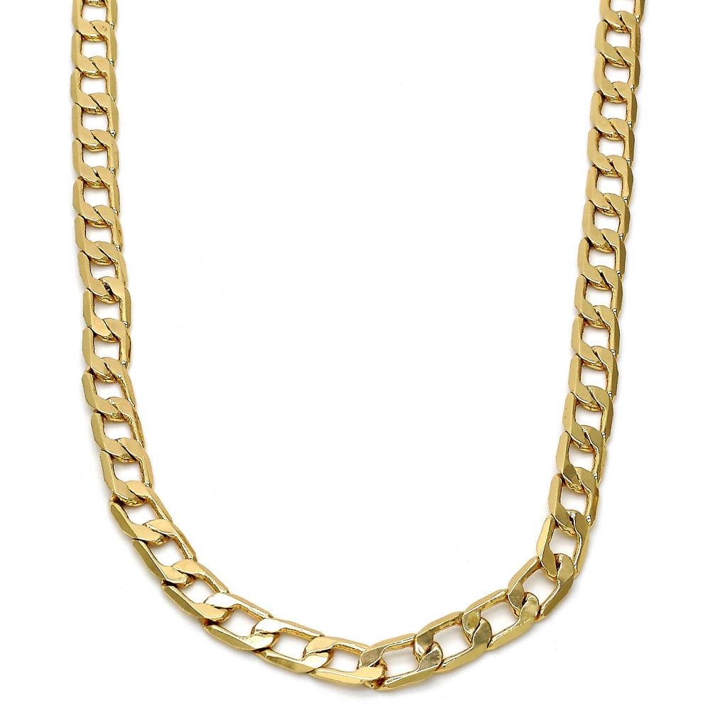 Gold Tone Basic Necklace, Curb Design, Polished, Golden Finish