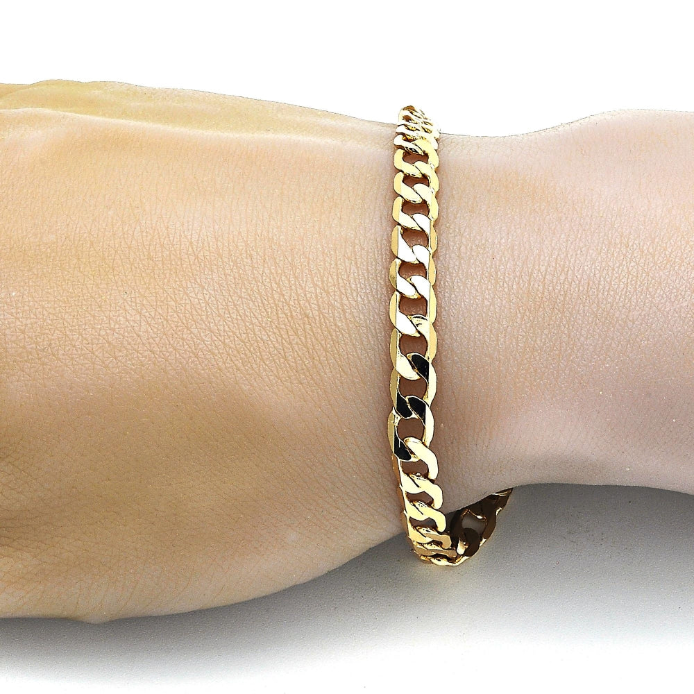 Gold Tone Basic Bracelet, Curb Design, Polished, Golden Finish