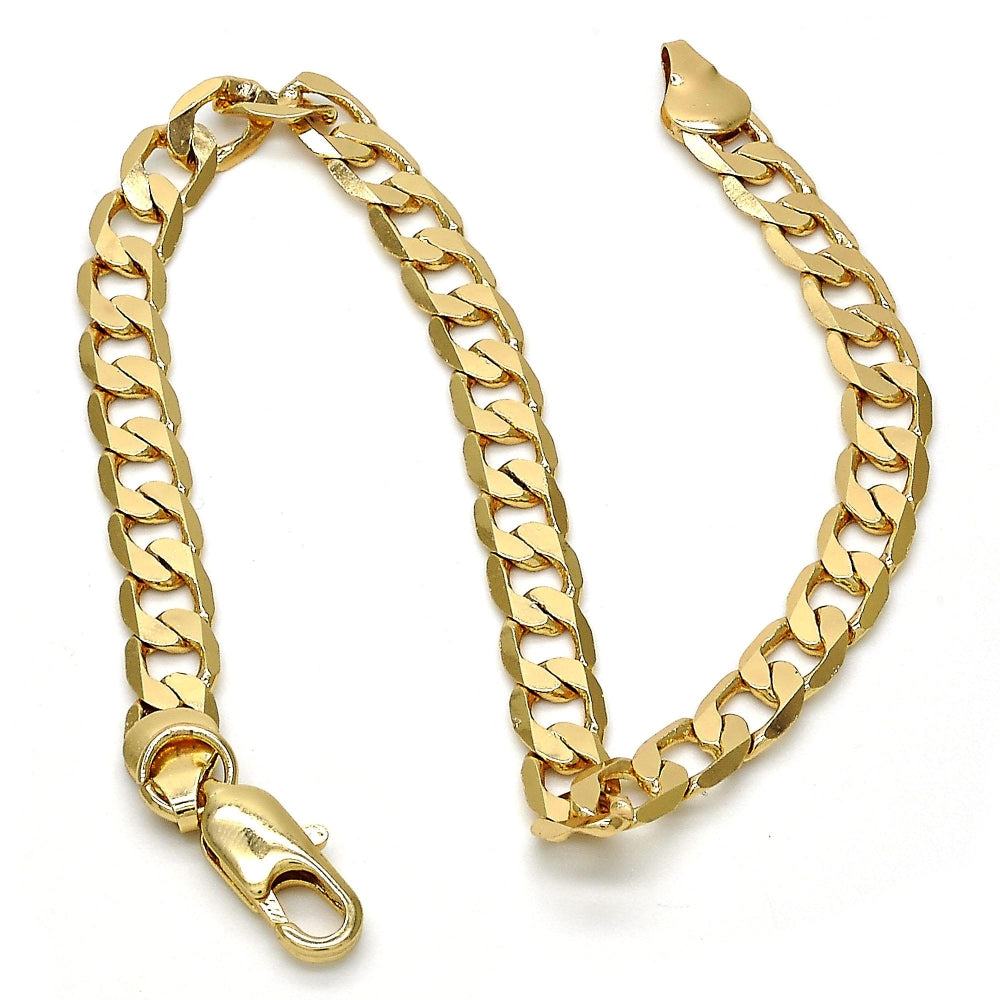 Gold Tone Basic Bracelet, Curb Design, Polished, Golden Finish