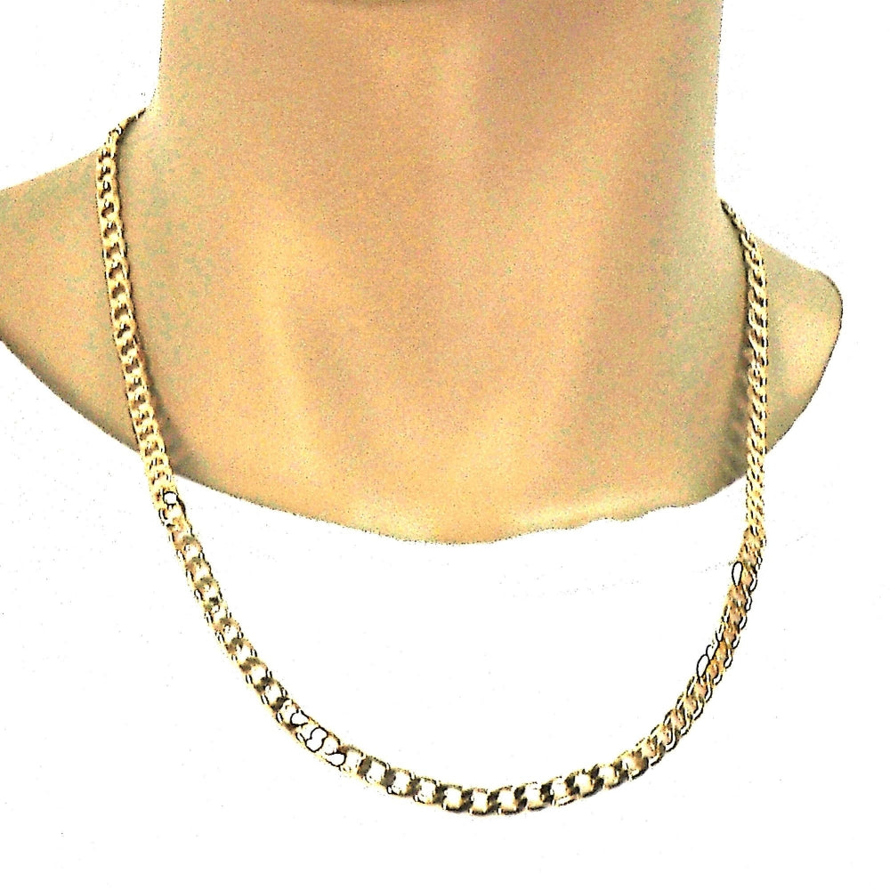 Gold Tone Basic Necklace, Curb Design, Polished, Golden Finish