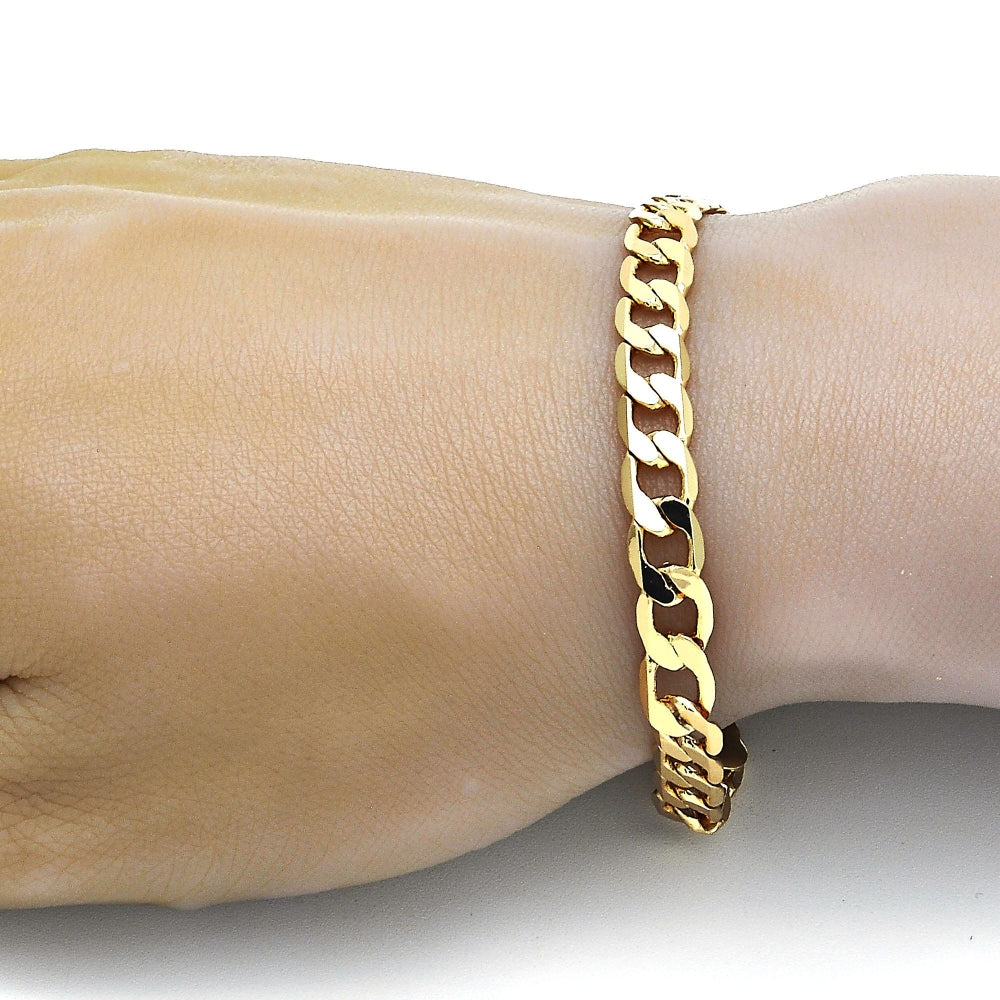 Gold Tone Basic Bracelet, Curb Design, Polished, Golden Finish