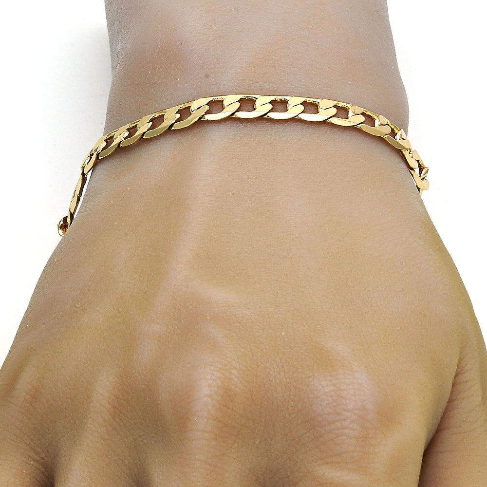 Gold Tone Basic Bracelet, Curb Design, Polished, Golden Finish