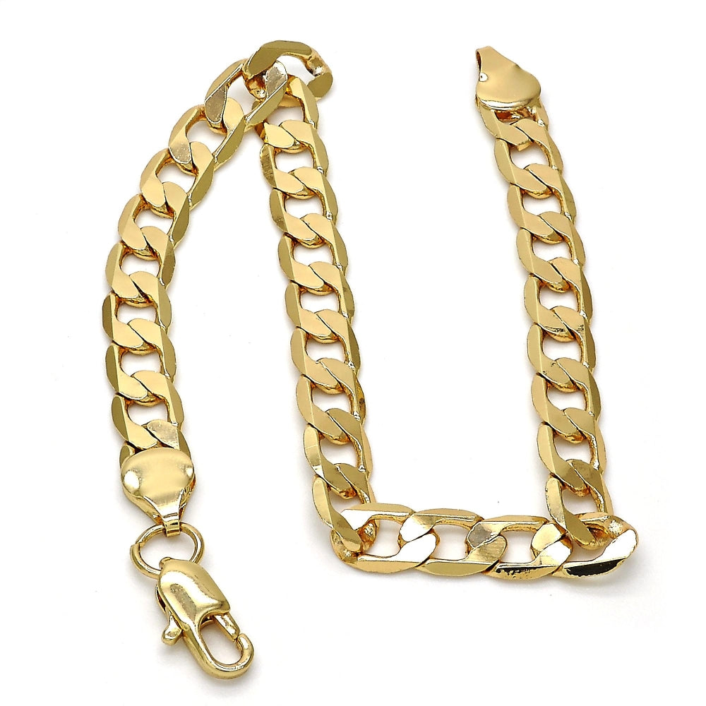 Gold Tone Basic Bracelet, Curb Design, Polished, Golden Finish