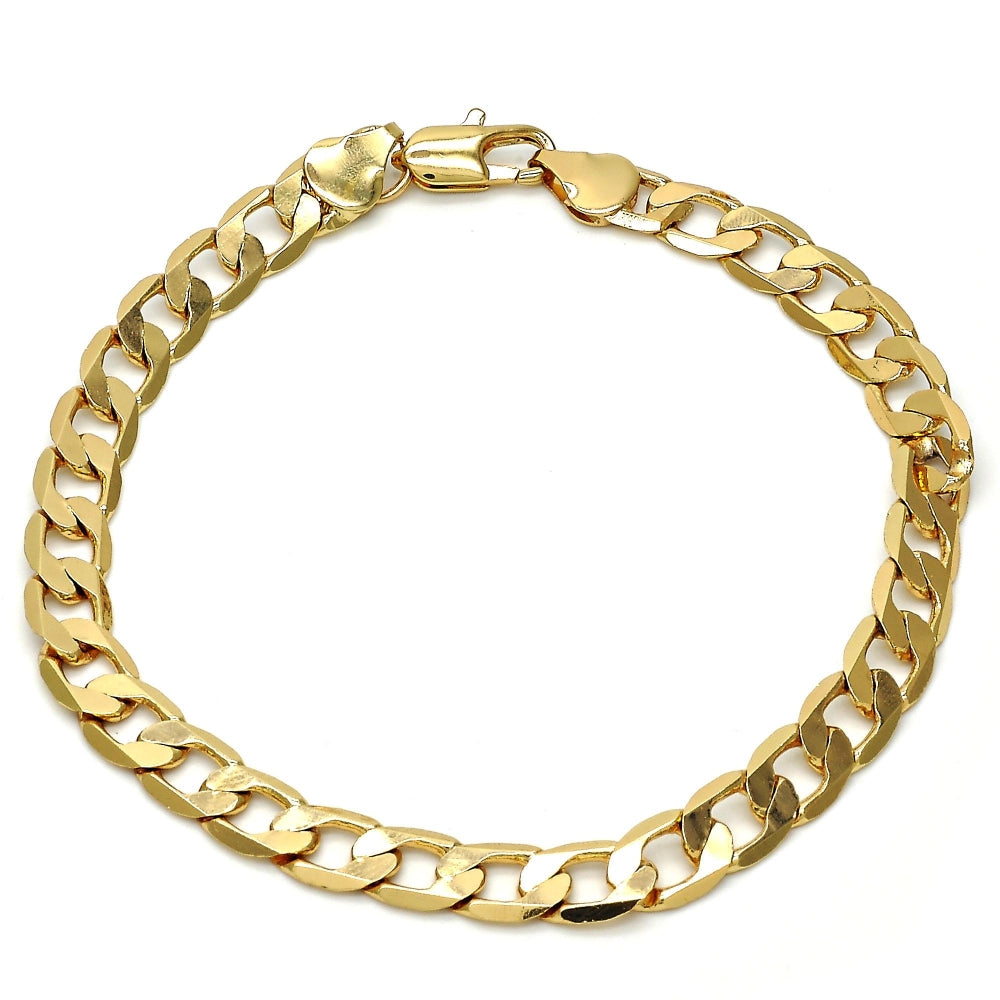 Gold Tone Basic Bracelet, Curb Design, Polished, Golden Finish