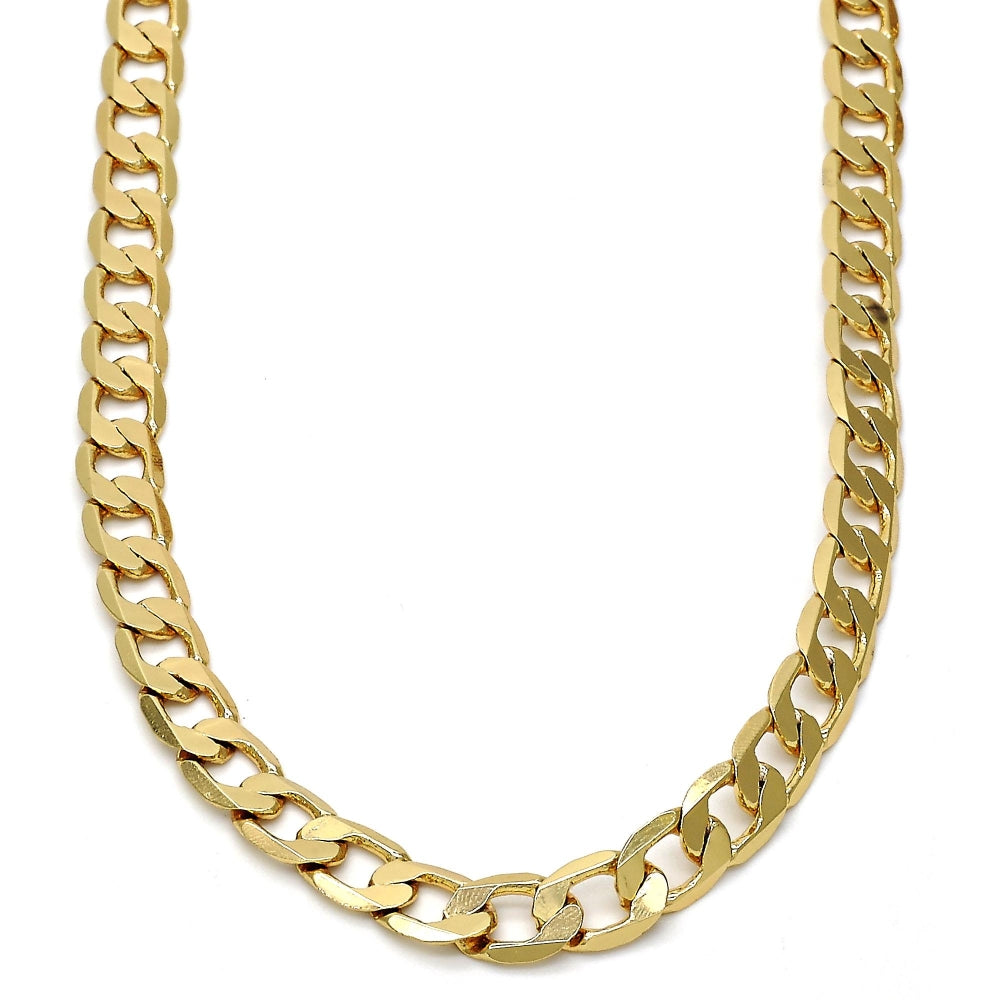 Gold Tone Basic Necklace, Curb Design, Polished, Golden Finish