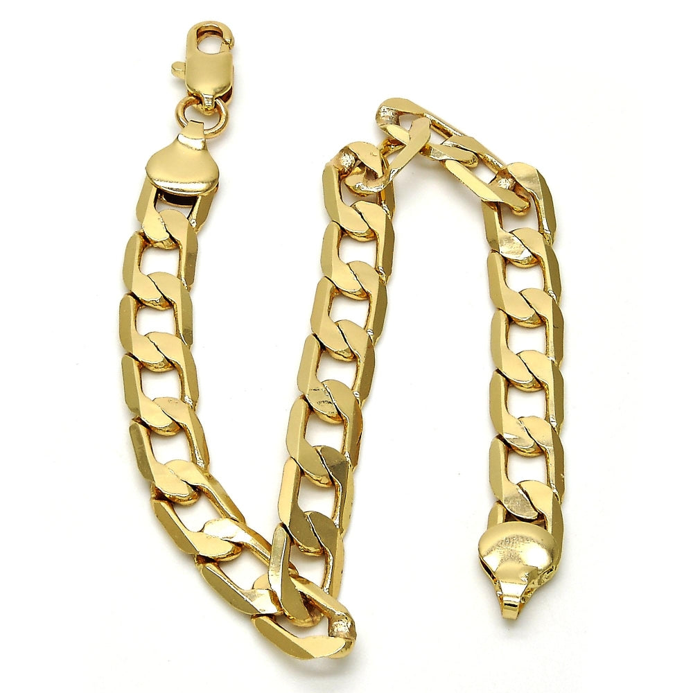 Gold Tone Basic Bracelet, Curb Design, Polished, Golden Finish