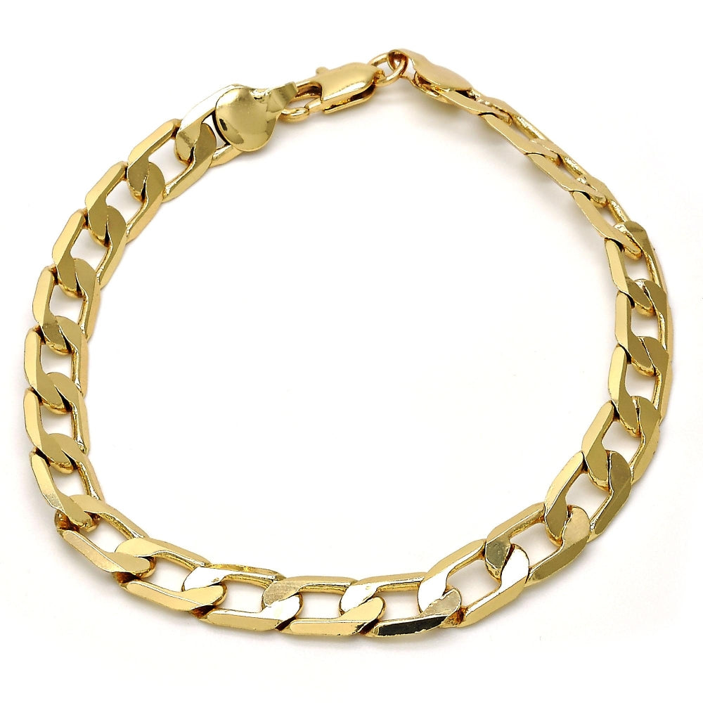 Gold Tone Basic Bracelet, Curb Design, Polished, Golden Finish