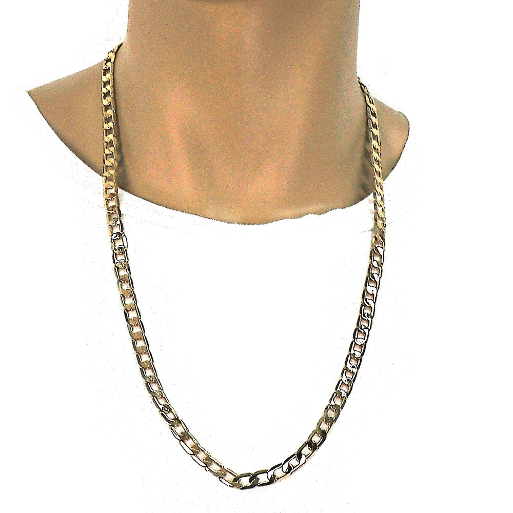 Gold Tone Basic Necklace, Curb Design, Polished, Golden Finish
