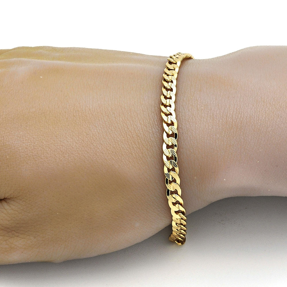 Gold Tone Basic Bracelet, Pave Cuban Design, Polished, Golden Finish