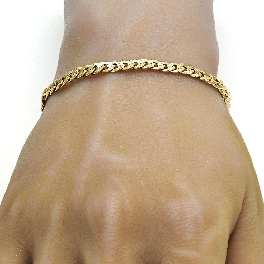 Gold Tone Basic Bracelet, Pave Cuban Design, Polished, Golden Finish