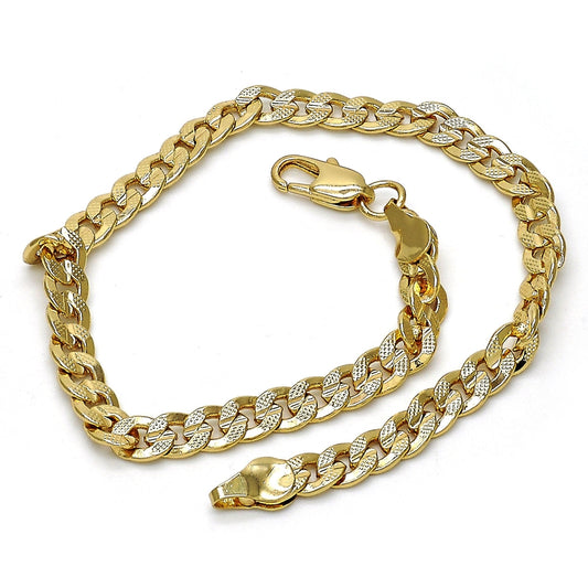Gold Tone Basic Bracelet, Pave Cuban Design, Polished, Golden Finish