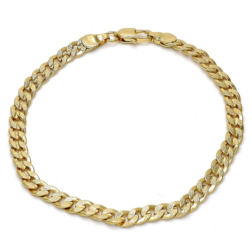Gold Tone Basic Bracelet, Pave Cuban Design, Polished, Golden Finish