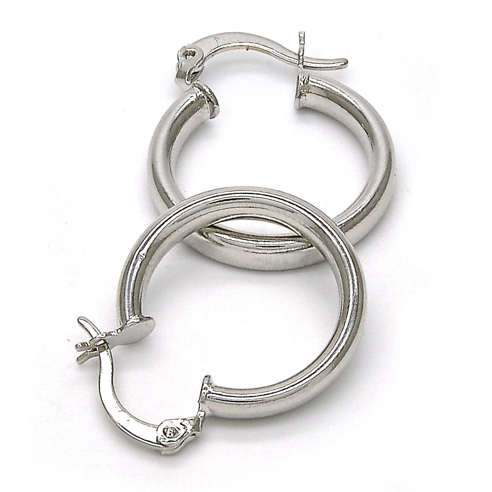 Rhodium Gold Filled Small Hoop, Hollow Design, Polished, Rhodium Finish