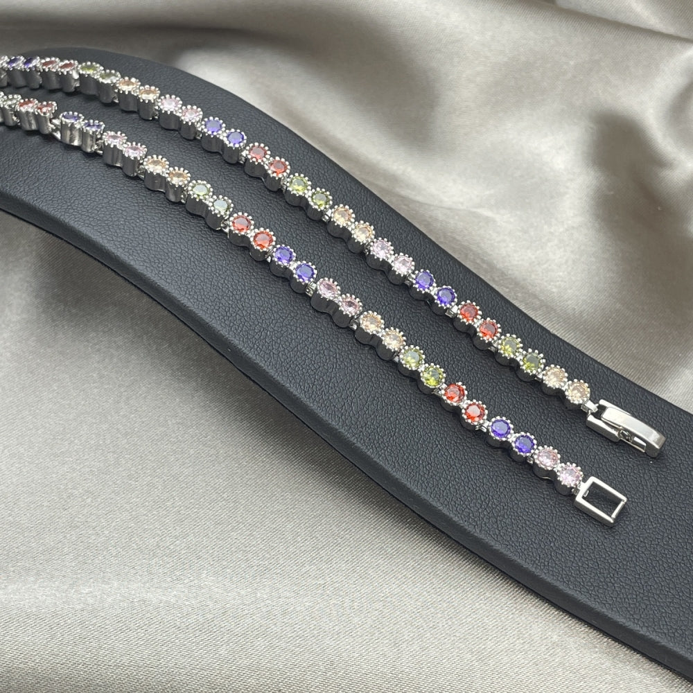 Rhodium Gold Filled Tennis Bracelet, with Multicolor Cubic Zirconia, Polished, Rhodium Finish