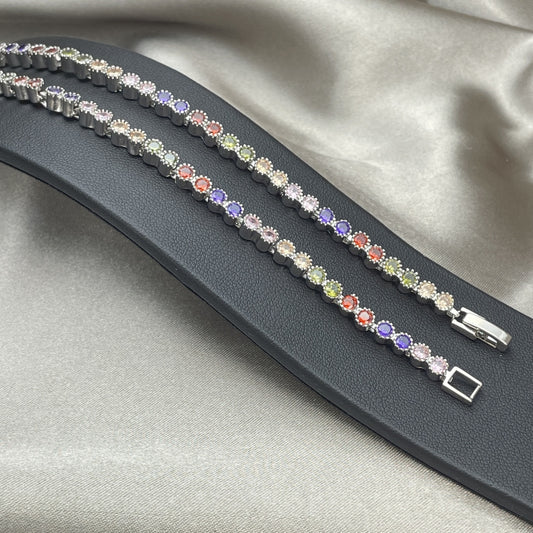 Rhodium Gold Filled Tennis Bracelet, with Multicolor Cubic Zirconia, Polished, Rhodium Finish