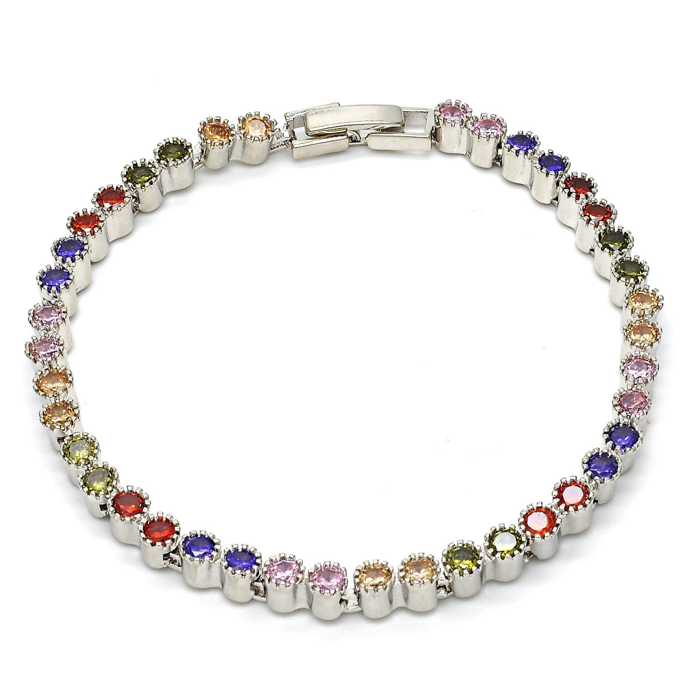 Rhodium Gold Filled Tennis Bracelet, with Multicolor Cubic Zirconia, Polished, Rhodium Finish