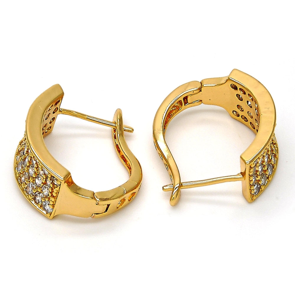 Oro Laminado Huggie Hoop, Gold Filled Style with White Cubic Zirconia, Polished, Golden Finish