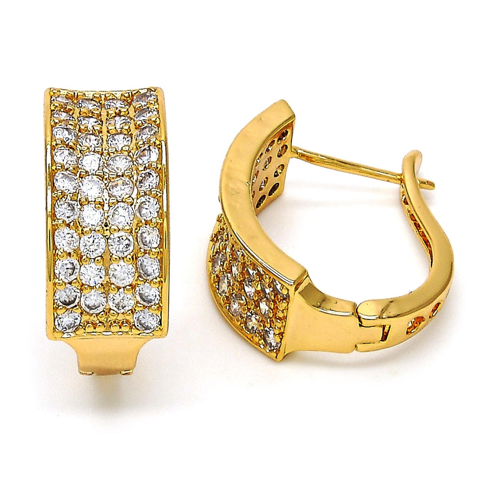 Oro Laminado Huggie Hoop, Gold Filled Style with White Cubic Zirconia, Polished, Golden Finish