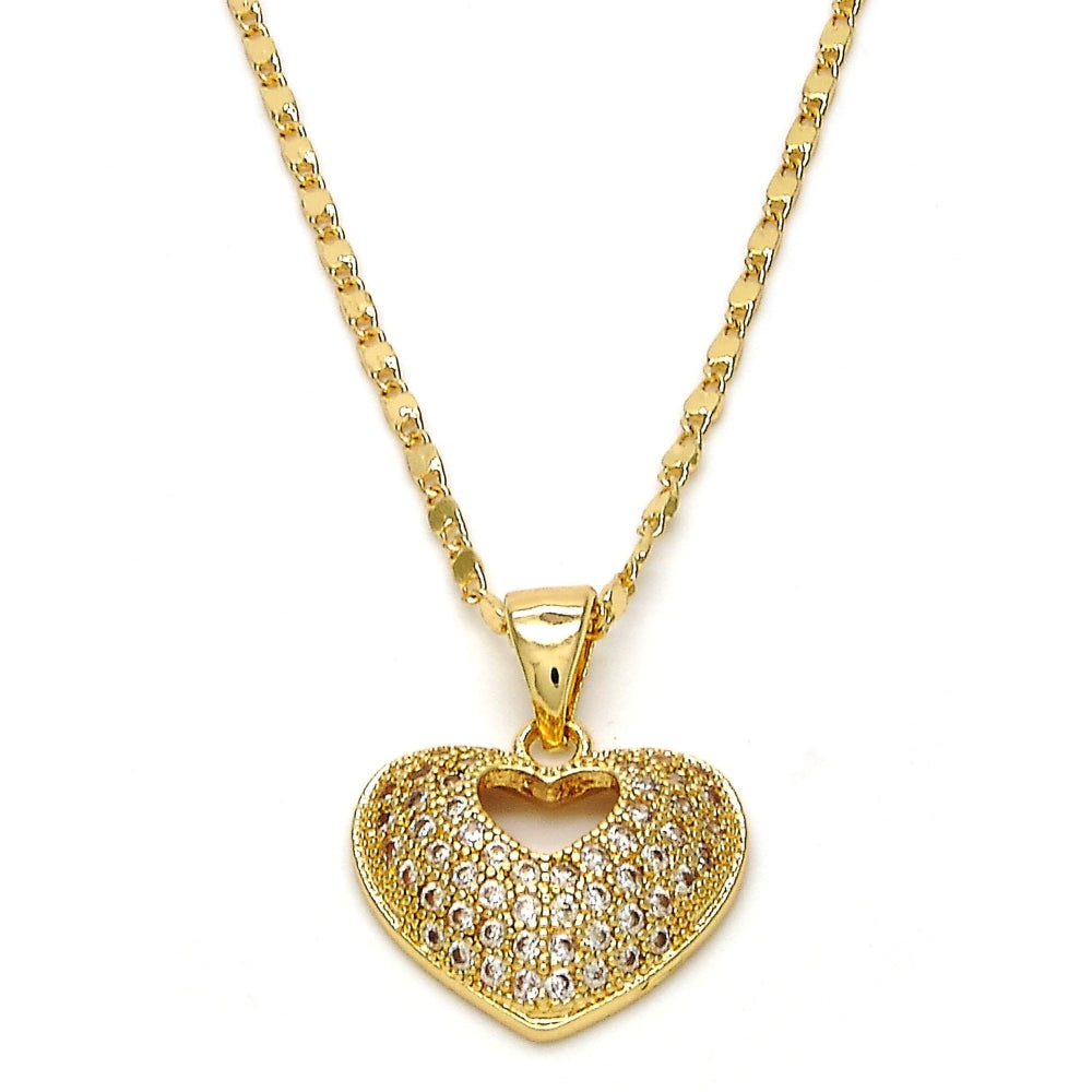 Oro Laminado Pendant Necklace, Gold Filled Style Heart Design, with White Micro Pave, Polished, Golden Finish