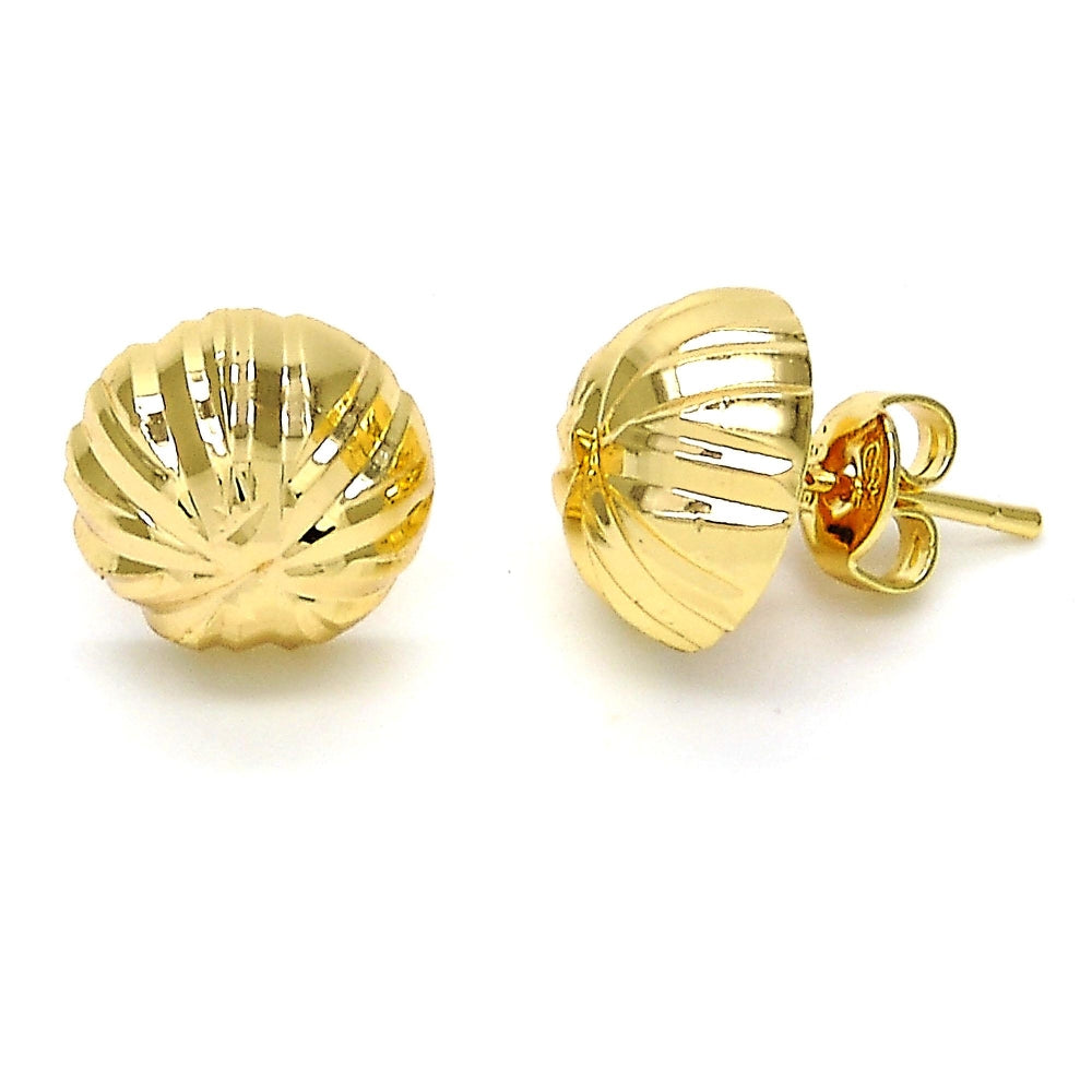 Oro Laminado Stud Earring, Gold Filled Style Diamond Cutting Finish, Golden Finish