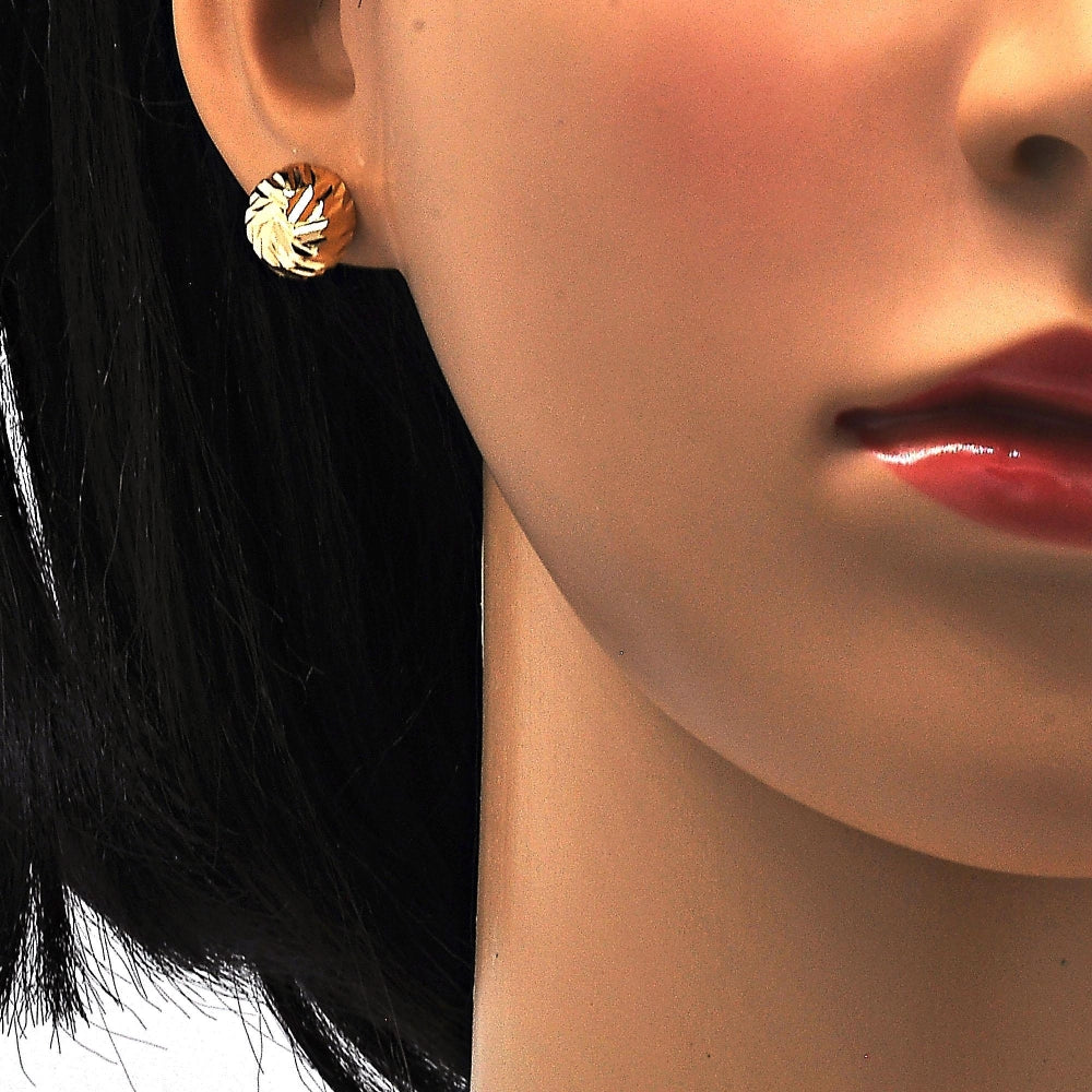 Oro Laminado Stud Earring, Gold Filled Style Diamond Cutting Finish, Golden Finish