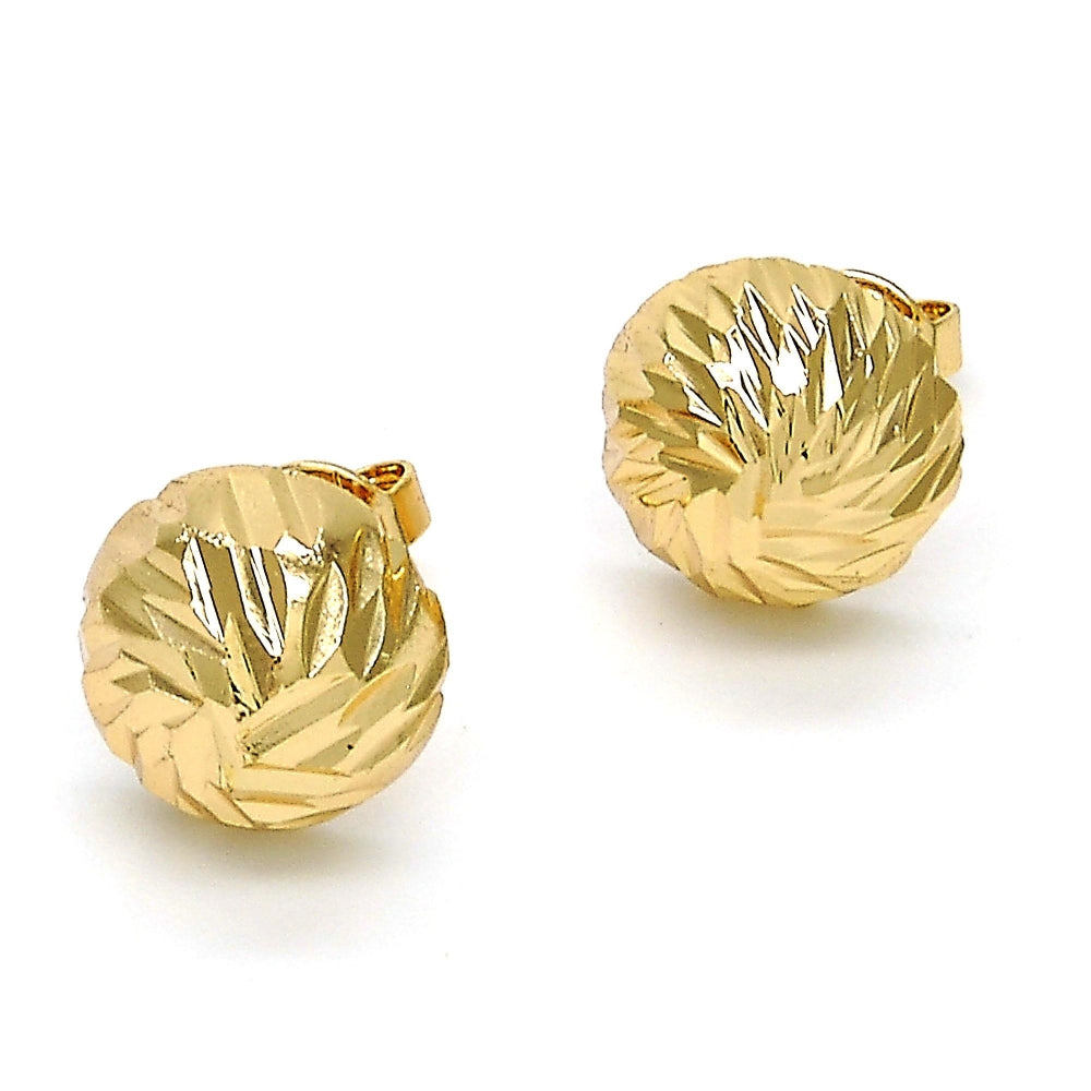 Oro Laminado Stud Earring, Gold Filled Style Diamond Cutting Finish, Golden Finish