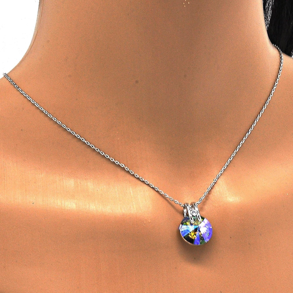 Rhodium Gold Filled Pendant Necklace, with Crystal Swarovski Crystals and White Micro Pave, Polished, Rhodium Finish