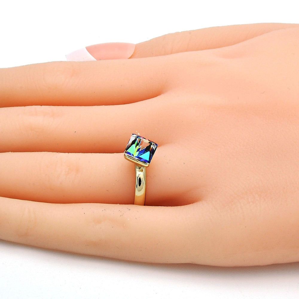 Oro Laminado Multi Stone Ring, Gold Filled Style with Vitrail Light Swarovski Crystals, Polished, Golden Finish