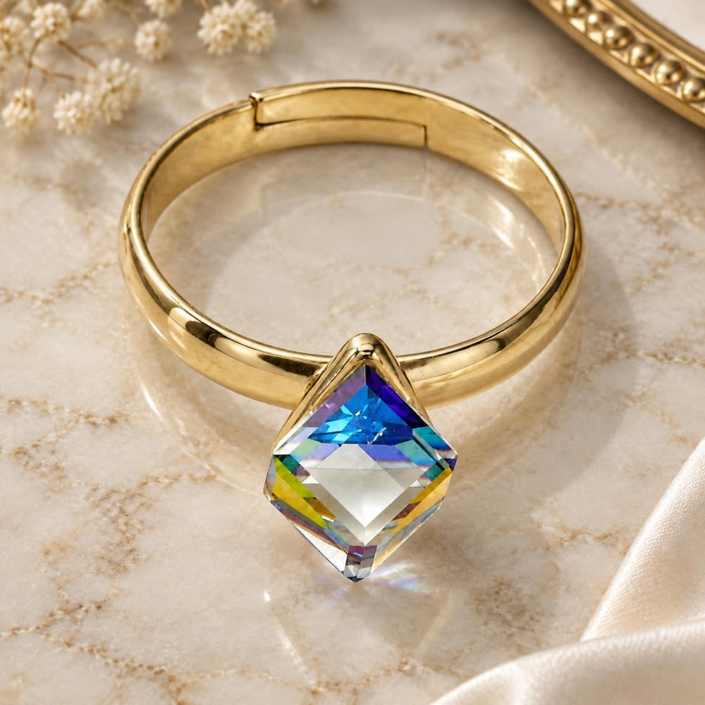 Oro Laminado Multi Stone Ring, Gold Filled Style with Vitrail Light Swarovski Crystals, Polished, Golden Finish