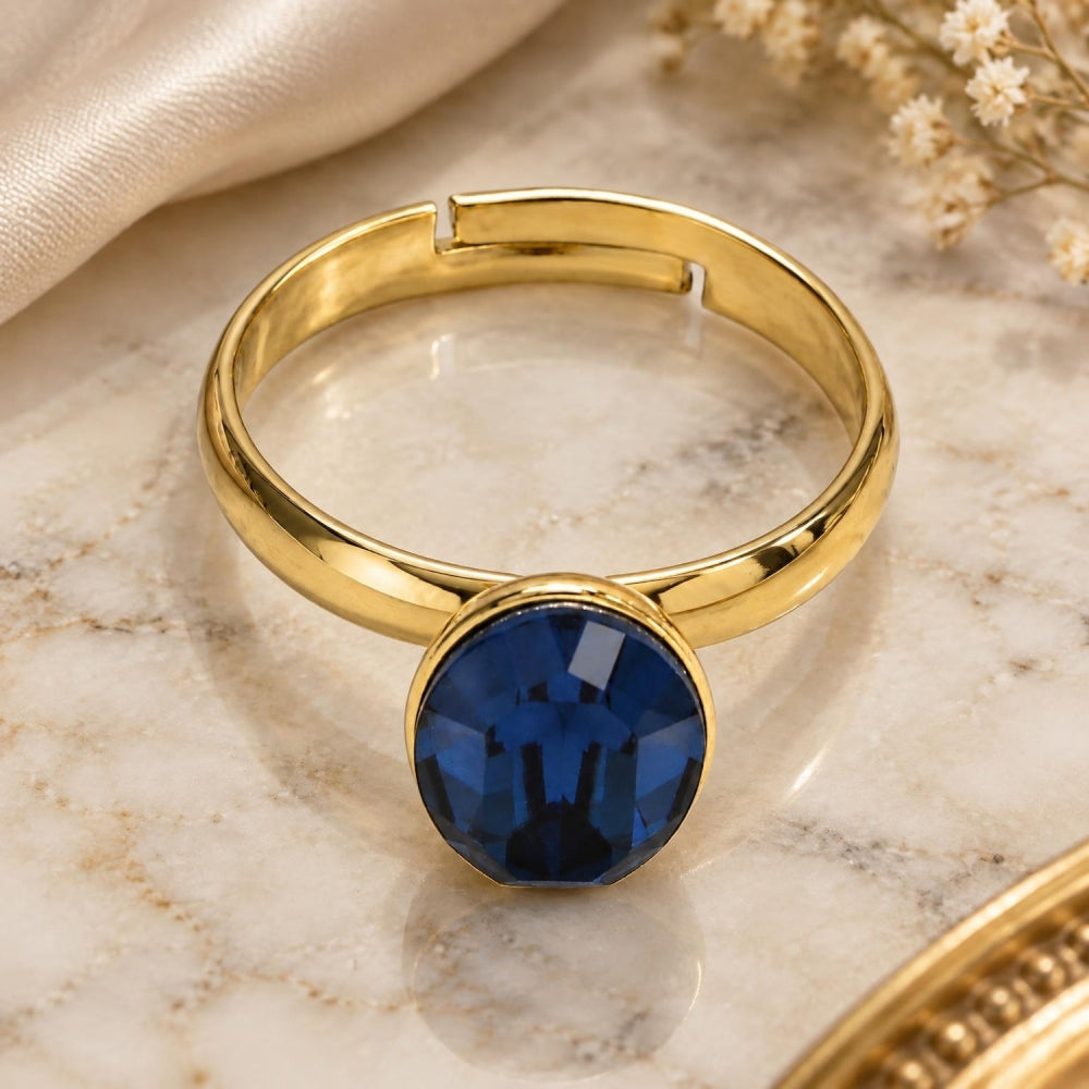 Oro Laminado Multi Stone Ring, Gold Filled Style with Montana Swarovski Crystals, Polished, Golden Finish