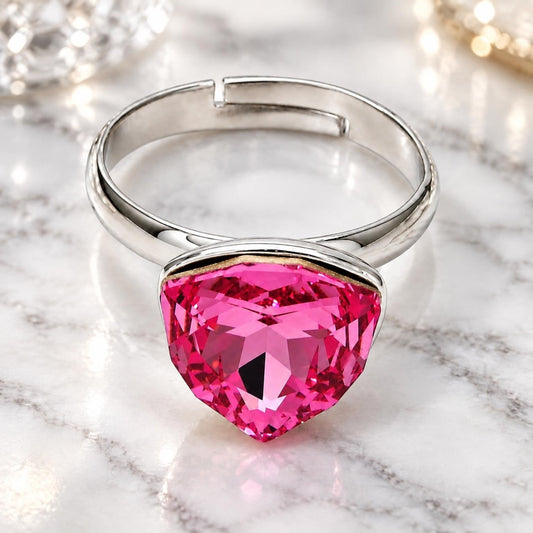 White Gold Filled Multi Stone Ring, with Rose Swarovski Crystals, Polished, Rhodium Finish