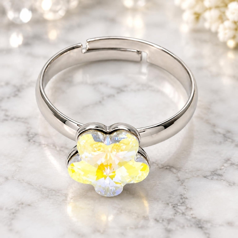 White Gold Filled Multi Stone Ring, Flower Design, with Aurore Boreale Swarovski Crystals, Polished, Rhodium Finish