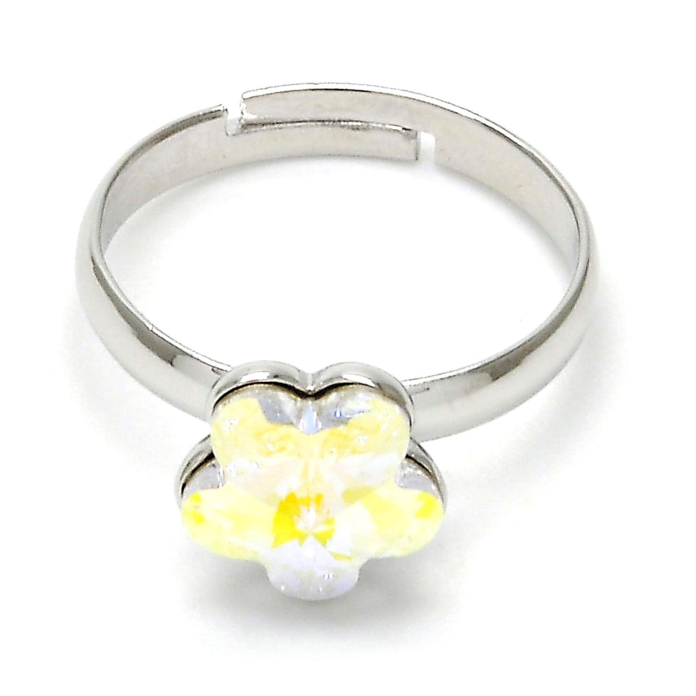 Rhodium Gold Filled Multi Stone Ring, Flower Design, with Aurore Boreale Swarovski Crystals, Polished, Rhodium Finish